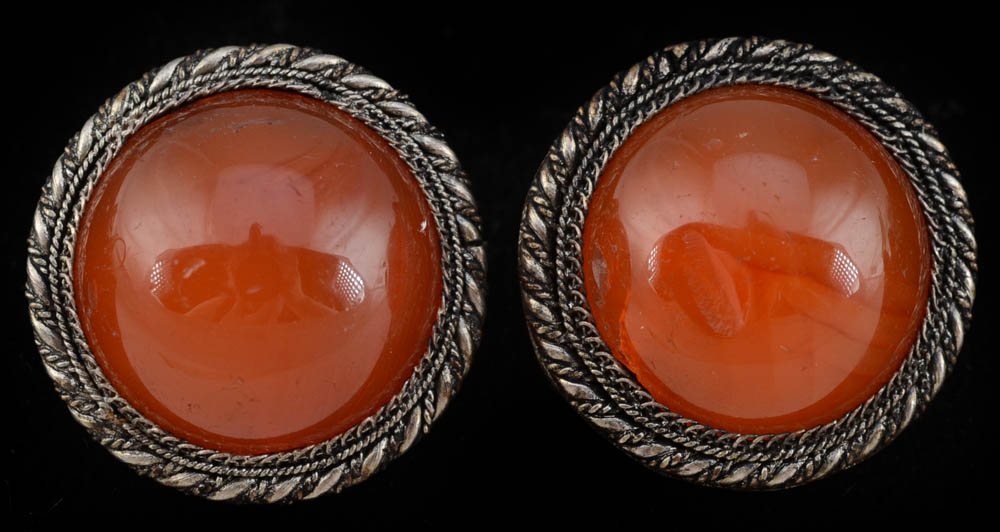 A Group of Early 20th Chinese Export Carnelian and Silver Filigree Jewelry