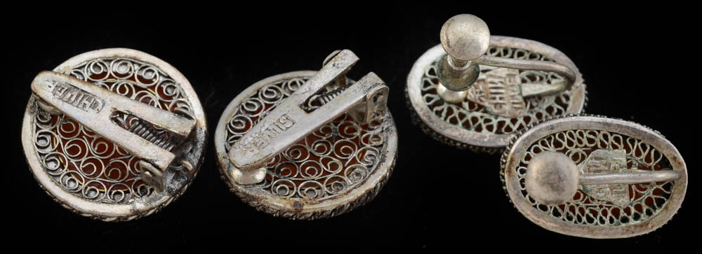 A Group of Early 20th Chinese Export Carnelian and Silver Filigree Jewelry