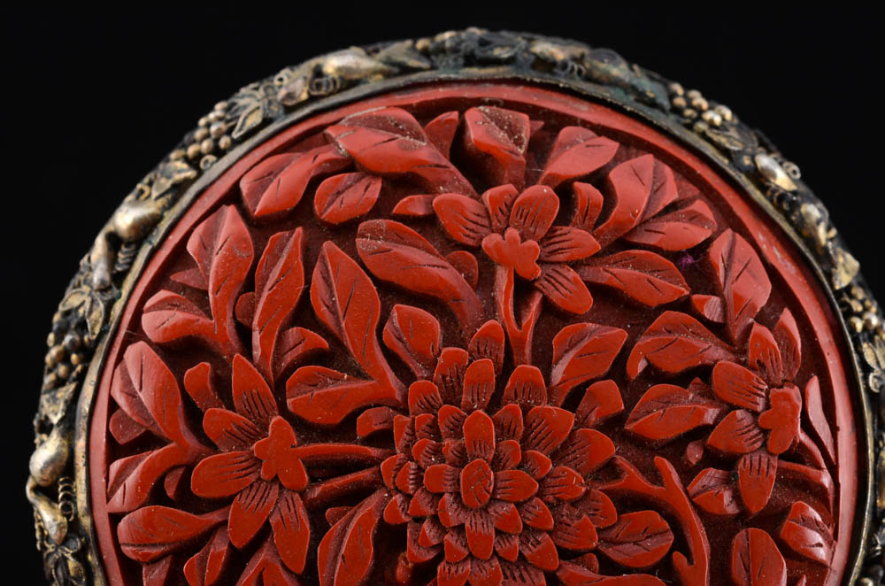 Large Early 20th Century Chinese Export Carved Cinnabar Dress Clip