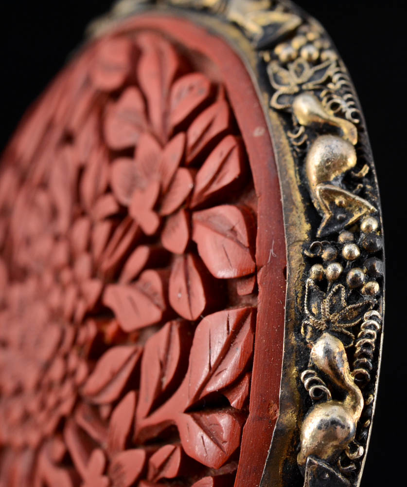 Large Early 20th Century Chinese Export Carved Cinnabar Dress Clip