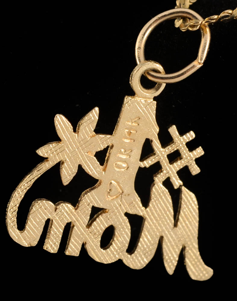 14K Yellow Gold 18" Chain with 14K "#1 Mom" Openwork Pendant