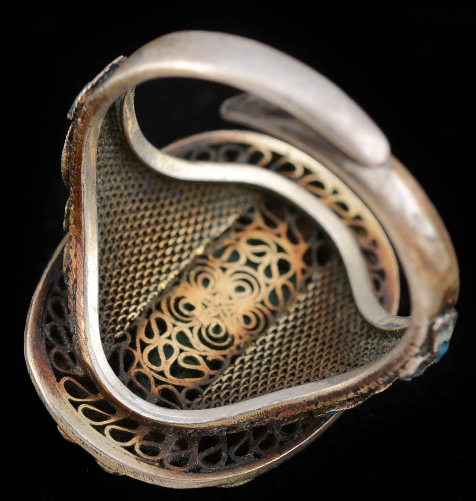 Early 20th Century Chinese Jade and Filigree Cloisonne Enamel Ring