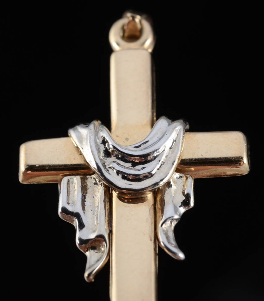 Two 14K Two Tone Gold Cross Pendants