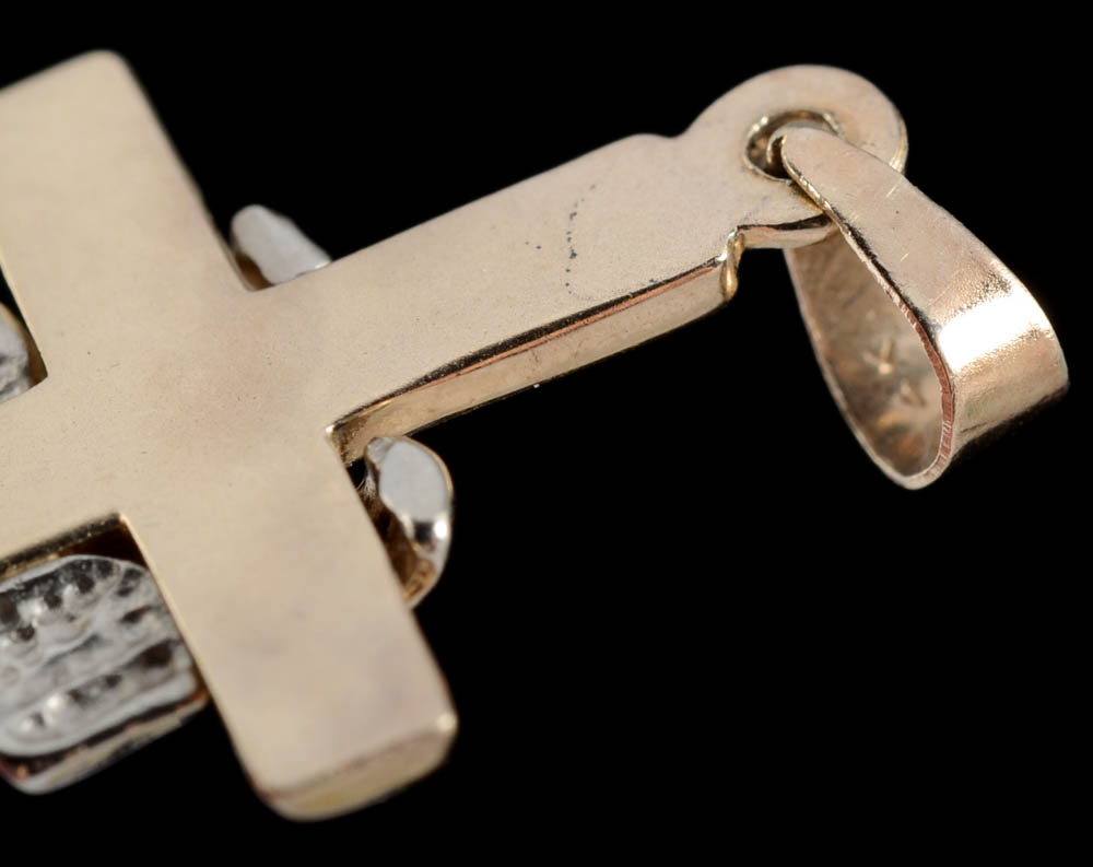 Two 14K Two Tone Gold Cross Pendants