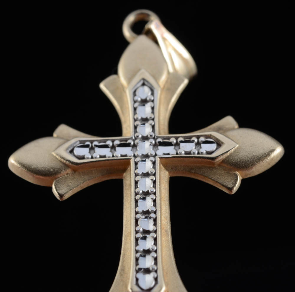 Two 14K Two Tone Gold Cross Pendants