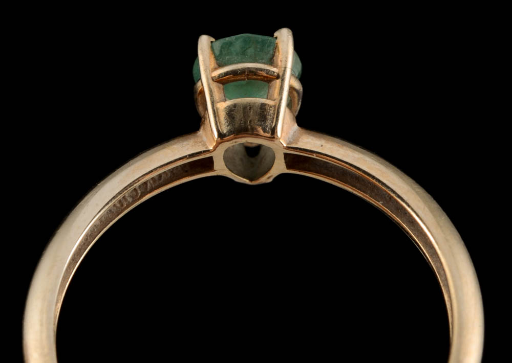 10K Yellow Gold Rope Chain Hoop Earrings and 10K Yellow Gold Emerald Ring