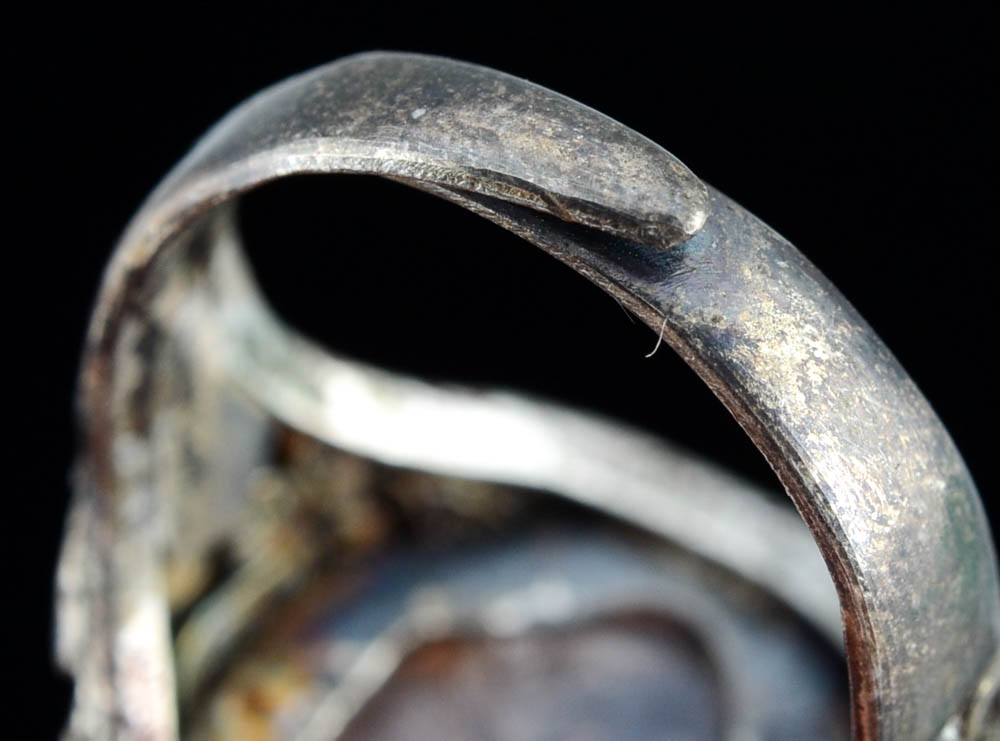 Two Early 20th Century Chinese Export Sterling Silver Rings and Carved Amethyst Dress Clip