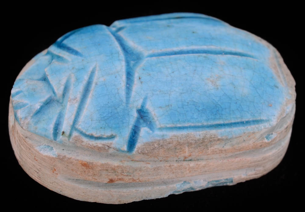 Dyed Imitation Turquoise Scarab Beaded Necklace and a Loose Scarab Ceramic Bead