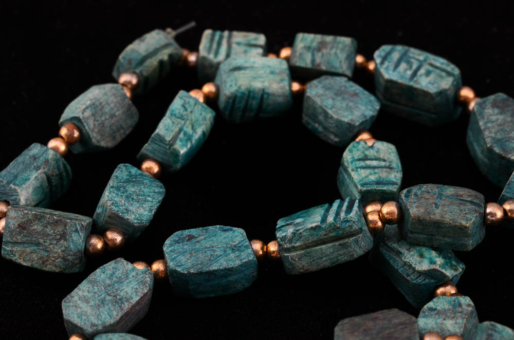 Dyed Imitation Turquoise Scarab Beaded Necklace and a Loose Scarab Ceramic Bead