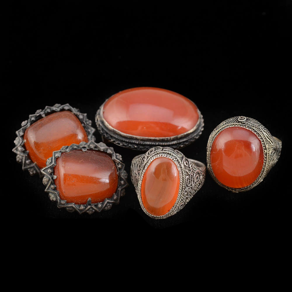 Early 20th Century Chinese Export Silver and Carnelian Jewelry