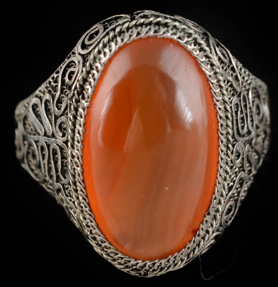 Early 20th Century Chinese Export Silver and Carnelian Jewelry