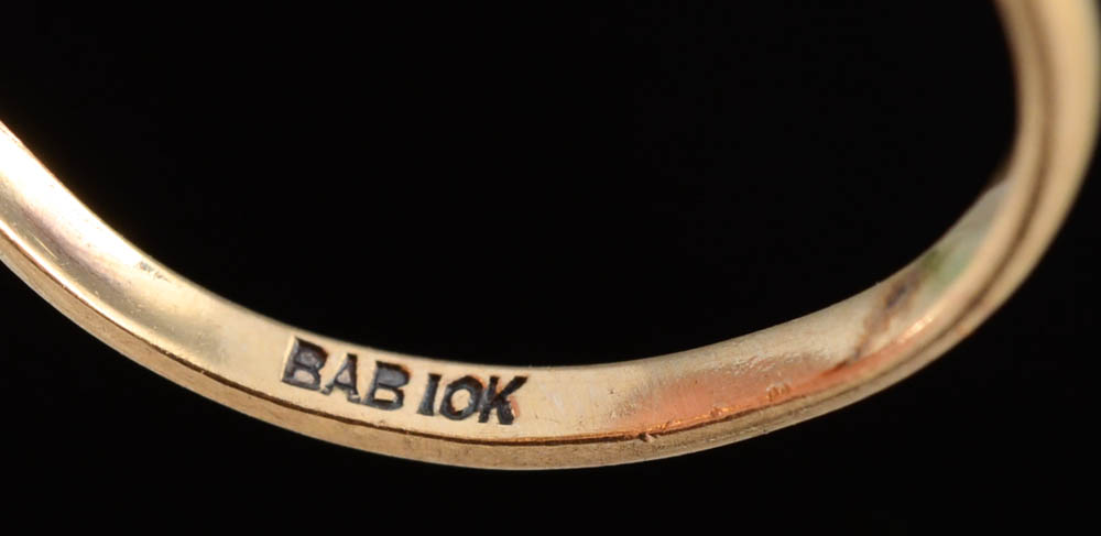 10K Yellow Gold Ring with Blue Glass Stone