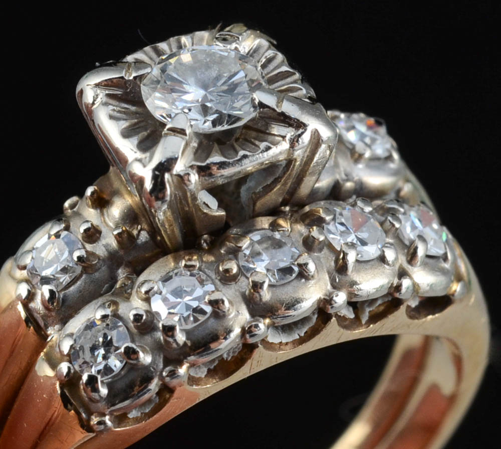 14K Yellow Gold and Diamond Wedding Ring Set