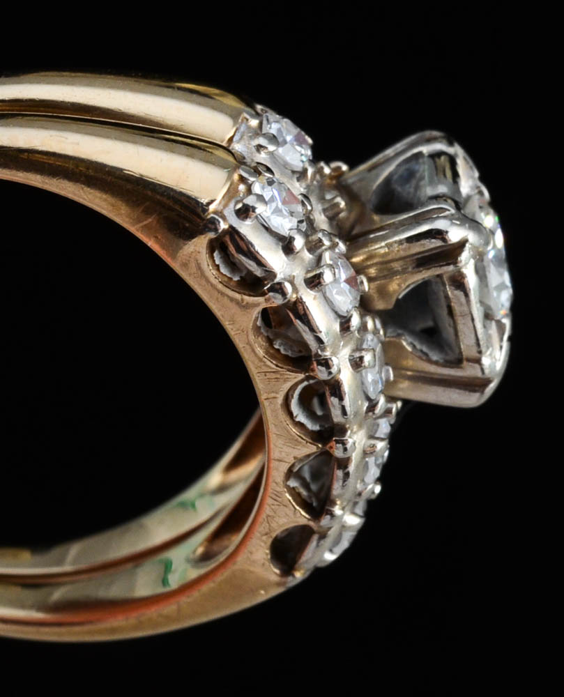 14K Yellow Gold and Diamond Wedding Ring Set