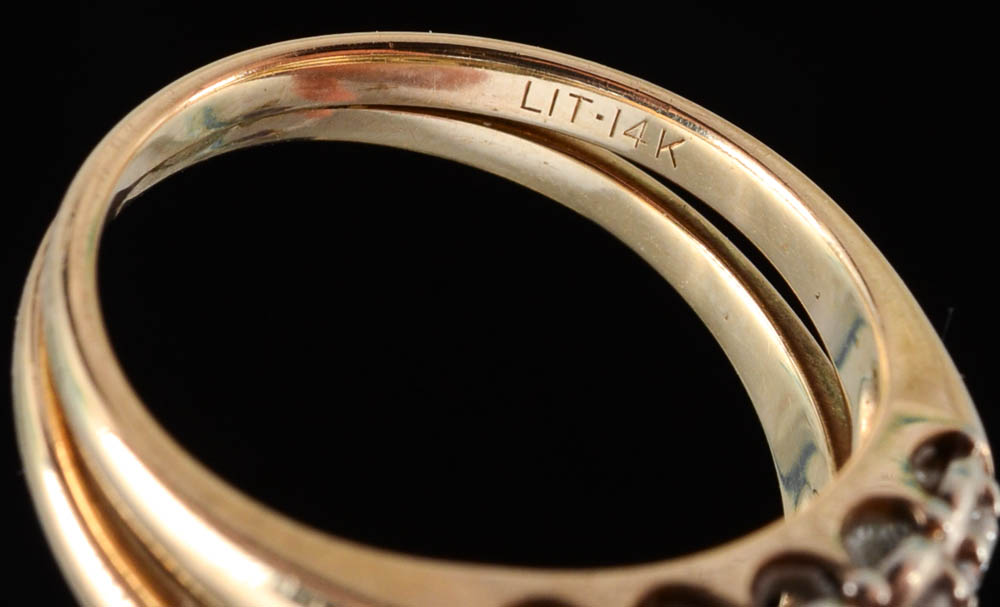 14K Yellow Gold and Diamond Wedding Ring Set