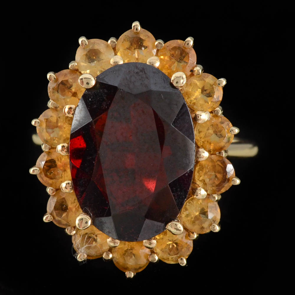 10K Yellow Gold Garnet and Citrine Ring