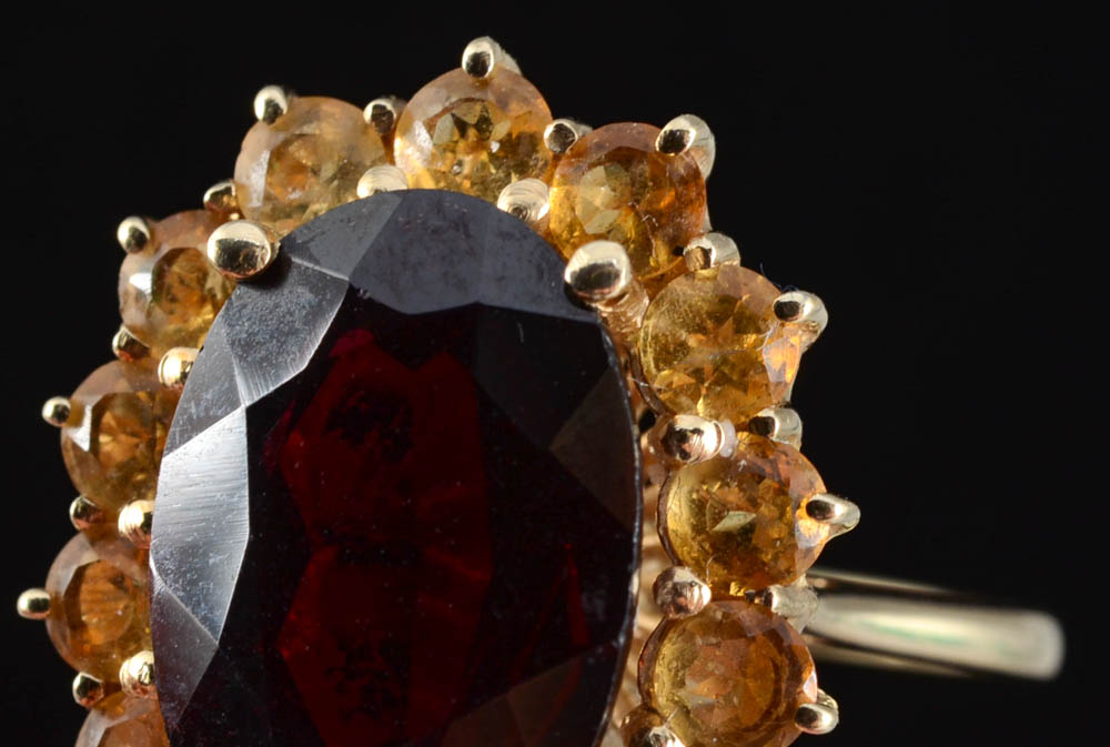 10K Yellow Gold Garnet and Citrine Ring