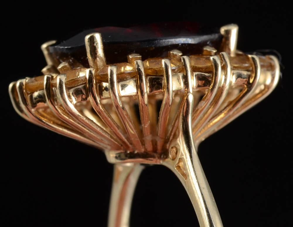 10K Yellow Gold Garnet and Citrine Ring