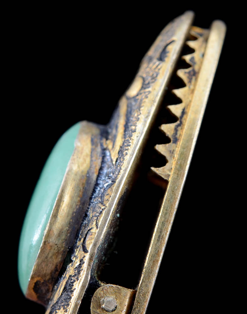 Two Early 20th Century Chinese Export 880 Silver and Jadeite Dress or Tie Clips