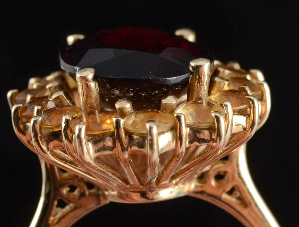 10K Yellow Gold Garnet and Citrine Ring