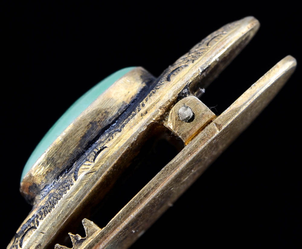 Two Early 20th Century Chinese Export 880 Silver and Jadeite Dress or Tie Clips