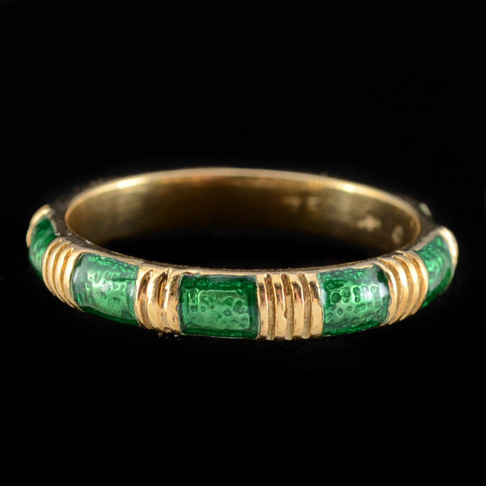 18K Yellow Gold and Emerald Green Enameled Band