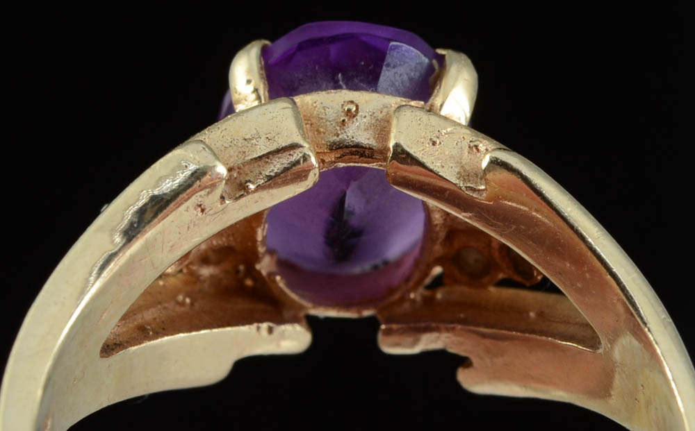 14K Yellow Gold Amethyst and Diamond Earrings