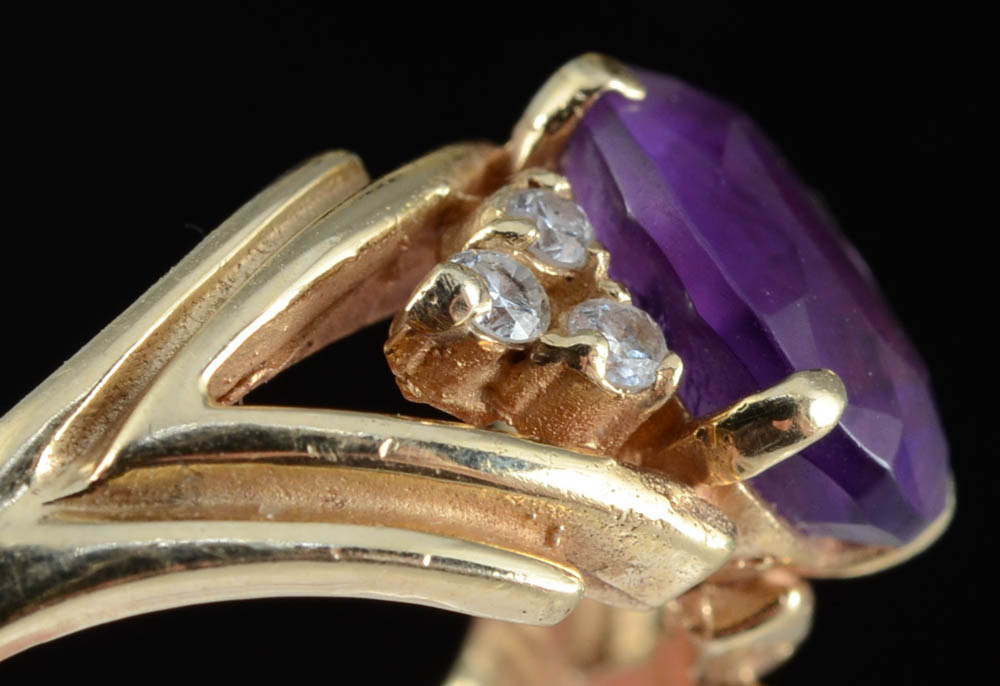 14K Yellow Gold Amethyst and Diamond Earrings