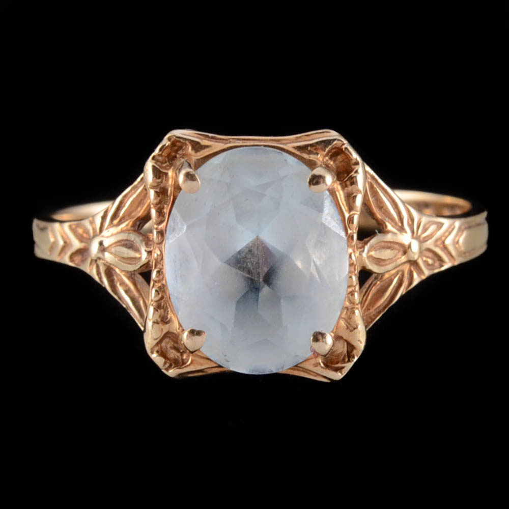 10K Yellow Gold Aquamarine Openwork Ring
