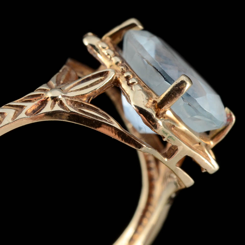 10K Yellow Gold Aquamarine Openwork Ring
