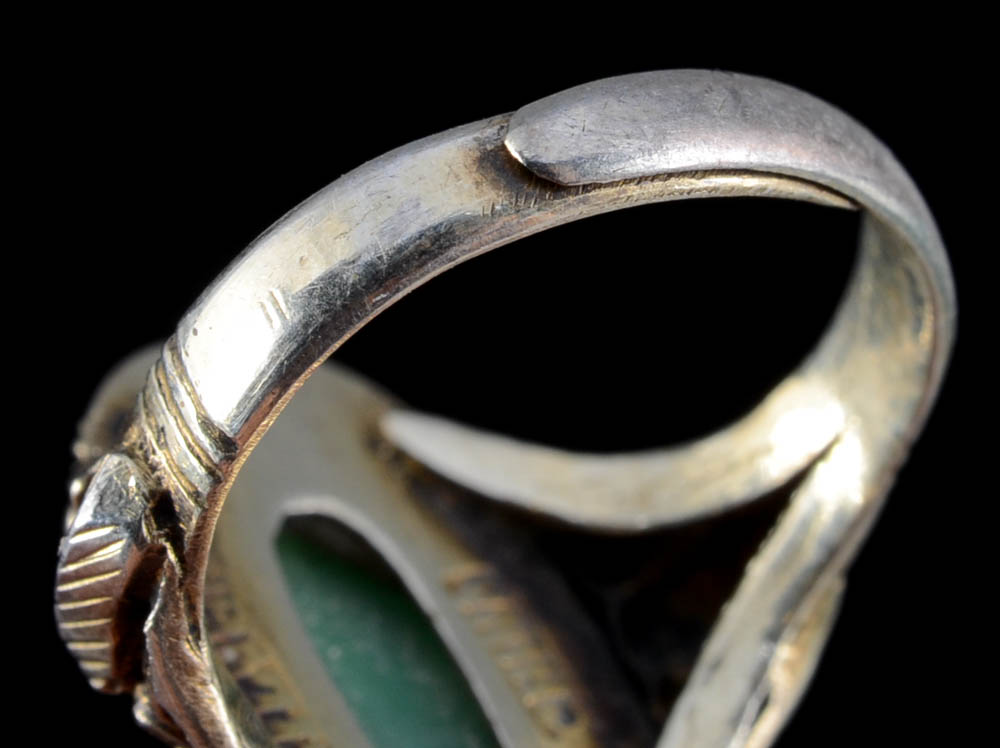 Early 20th Century Chinese Export 900 Silver and Jadeite Openwork Ring