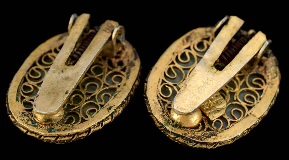 Two Early 20th Century Chinese Export 870 and 800 Silver and Carved Jadeite Dress Clips