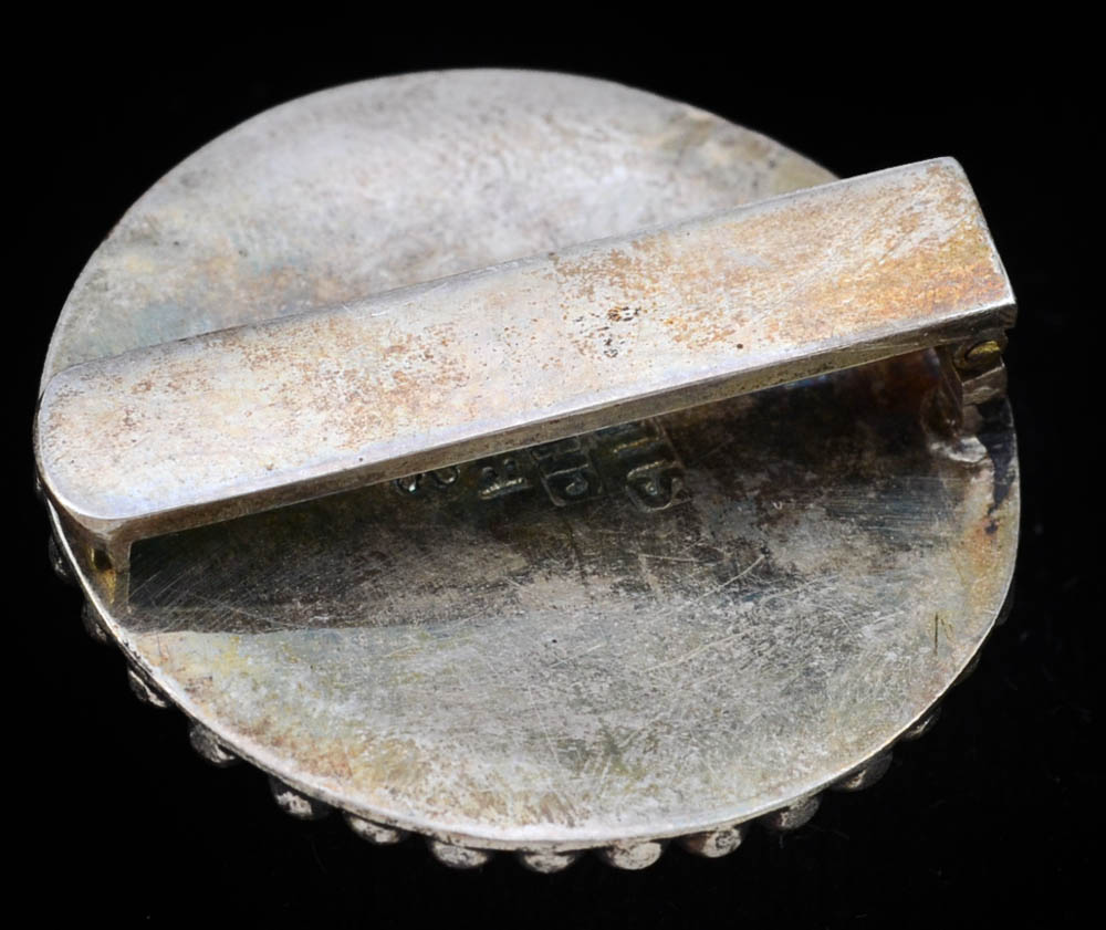 Early 20th Century Chinese Export Sterling Silver and Jadeite Filigree Dress Clip and 840 Silver Dress Clip