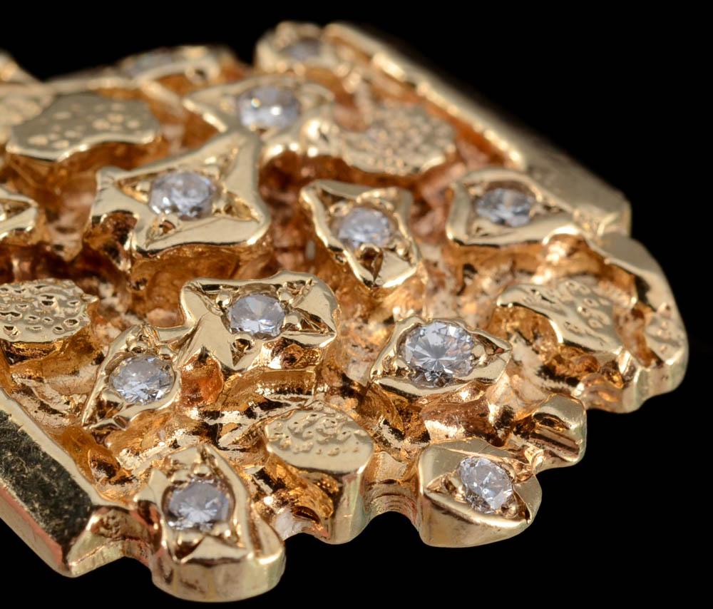 14K Yellow Gold and Diamond Brutalist Style Pendant