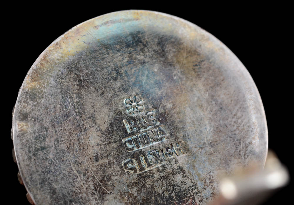 Early 20th Century Chinese Export Sterling Silver and Jadeite Filigree Dress Clip and 840 Silver Dress Clip