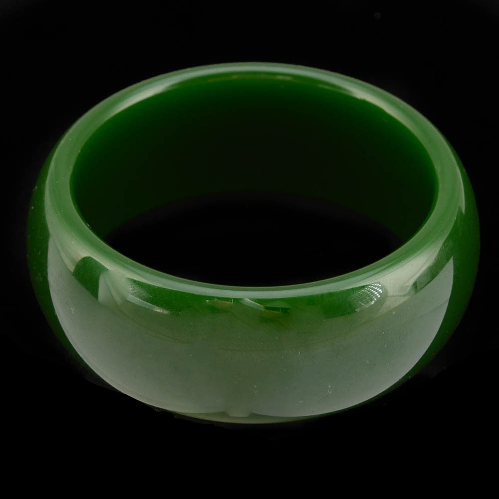 Carved and Polished Green Glass Synthetic Bangle with Chinese Presentation Box