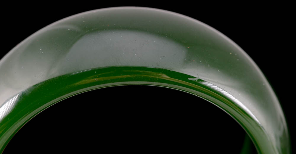 Carved and Polished Green Glass Synthetic Bangle with Chinese Presentation Box