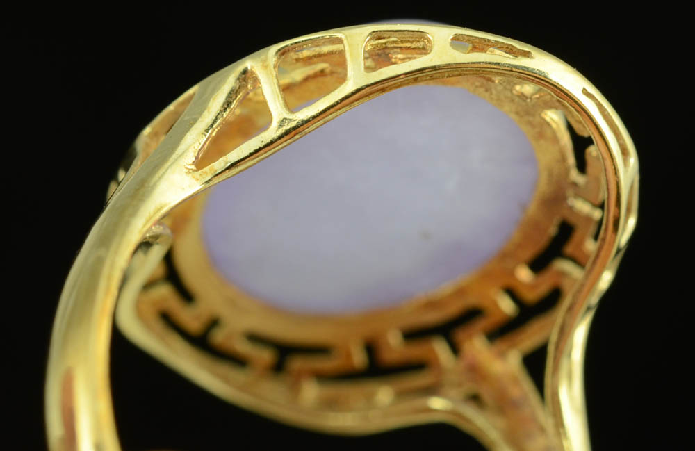 Chinese 14K Yellow Gold and Dyed Lavender Jadeite Grand-Parure Suite