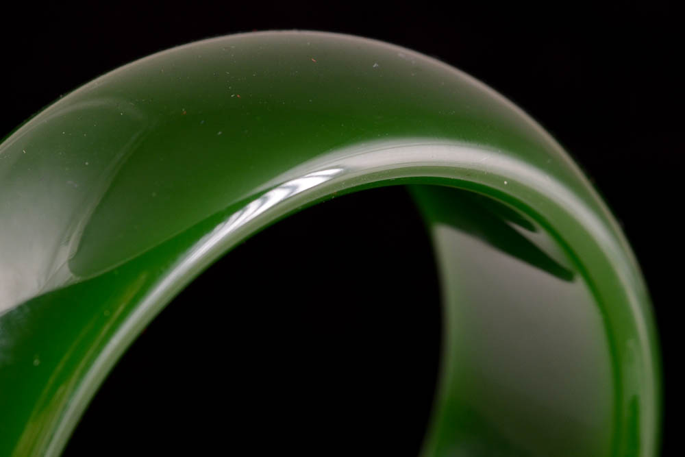 Carved and Polished Green Glass Synthetic Bangle with Chinese Presentation Box