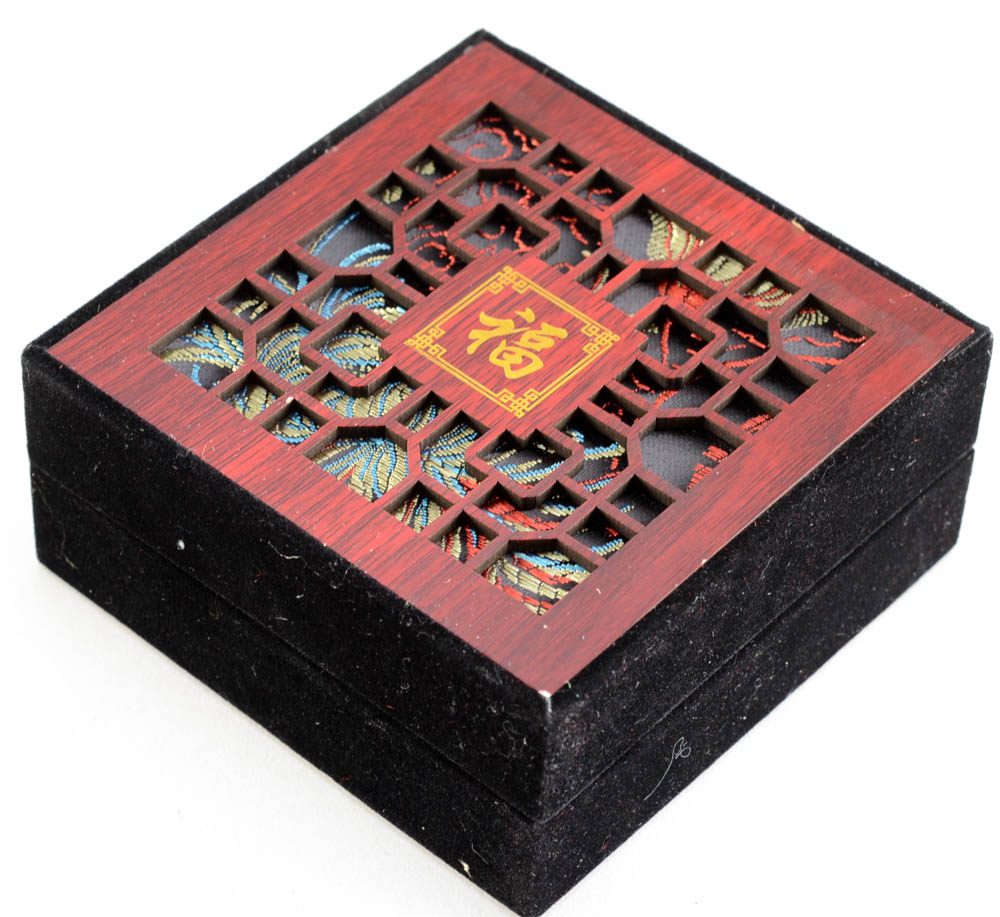 Carved and Polished Green Glass Synthetic Bangle with Chinese Presentation Box