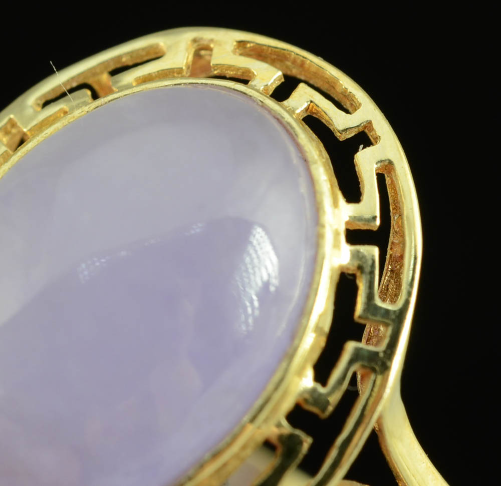 Chinese 14K Yellow Gold and Dyed Lavender Jadeite Grand-Parure Suite