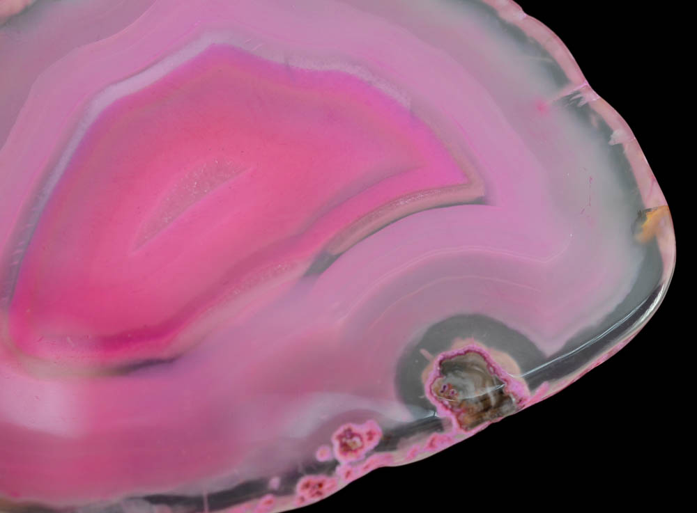 Chinese Black Glass and Amber Beaded Necklace with Sliced Natural Dyed Pink Agate Pendant