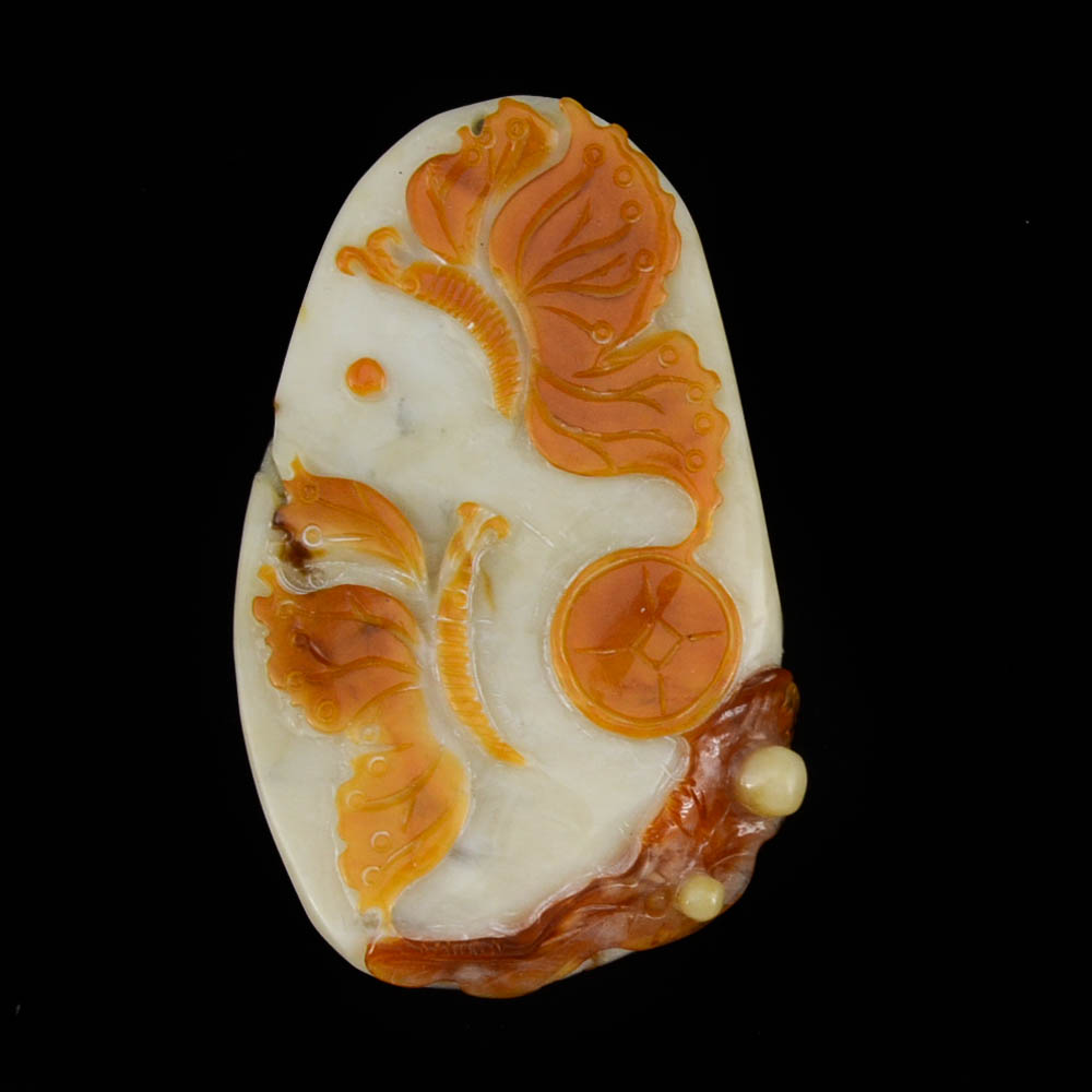 Chinese Carved Saussurite Pendant Depicting Butterflies