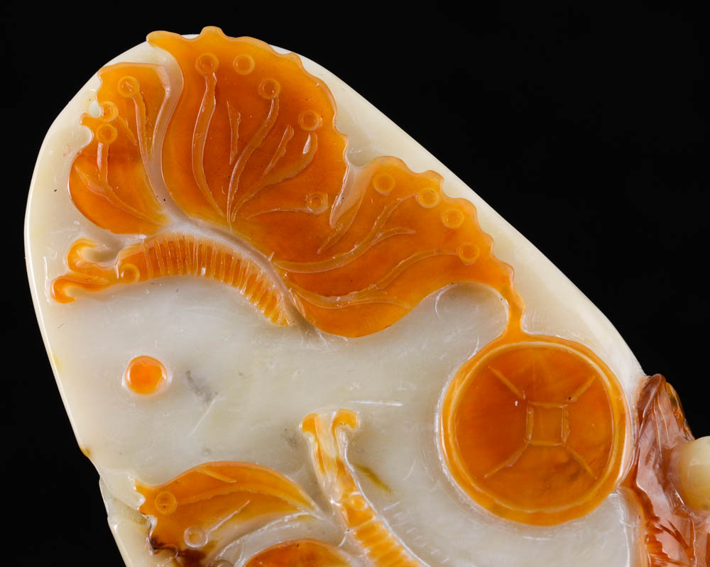 Chinese Carved Saussurite Pendant Depicting Butterflies