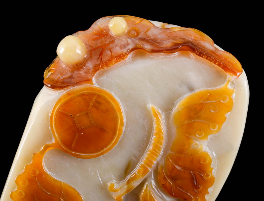 Chinese Carved Saussurite Pendant Depicting Butterflies