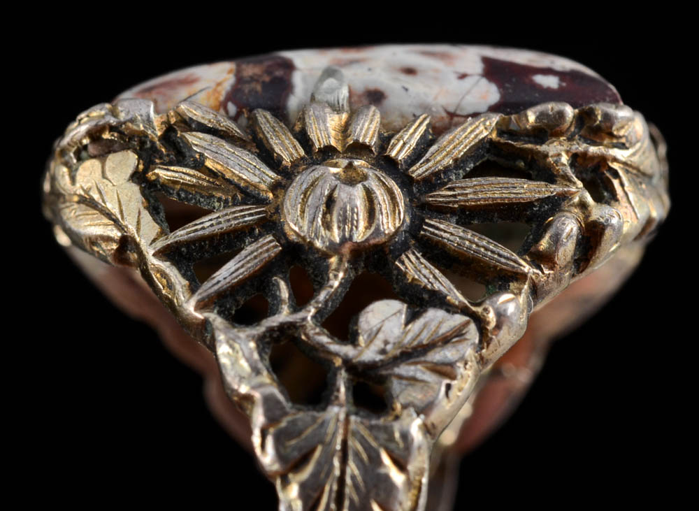 Early 20th Century Chinese Export 850 Silver and Leopard Jasper Openwork Ring