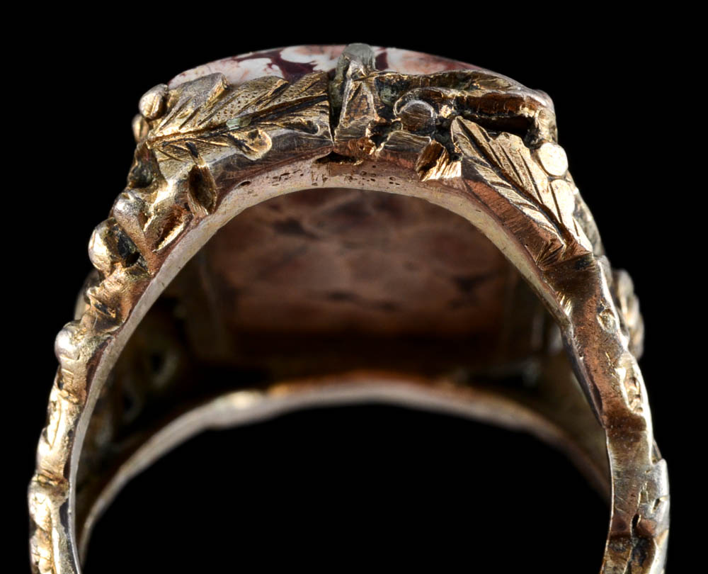 Early 20th Century Chinese Export 850 Silver and Leopard Jasper Openwork Ring