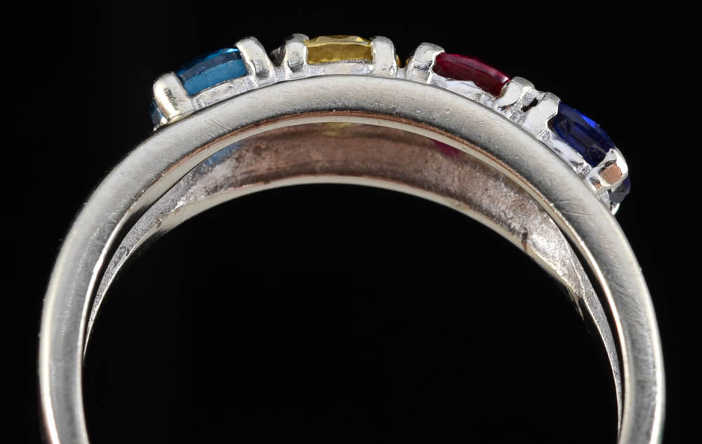 14K White Gold "Mother's Ring" with Multi-Colored Synthetic Stones