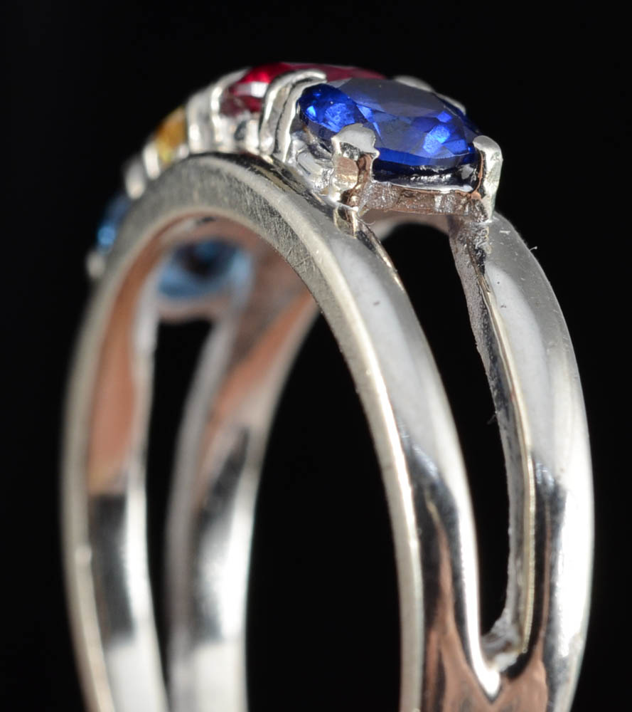 14K White Gold "Mother's Ring" with Multi-Colored Synthetic Stones