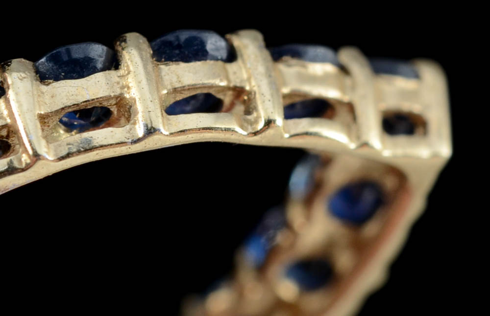 14K Yellow Gold Blue Sapphire and Diamond Openwork Heart Shape Dangle Pendant